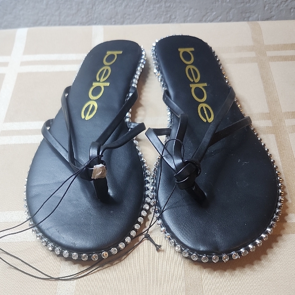 🆕️Bebe Black Sandals with Rhinestone Trim